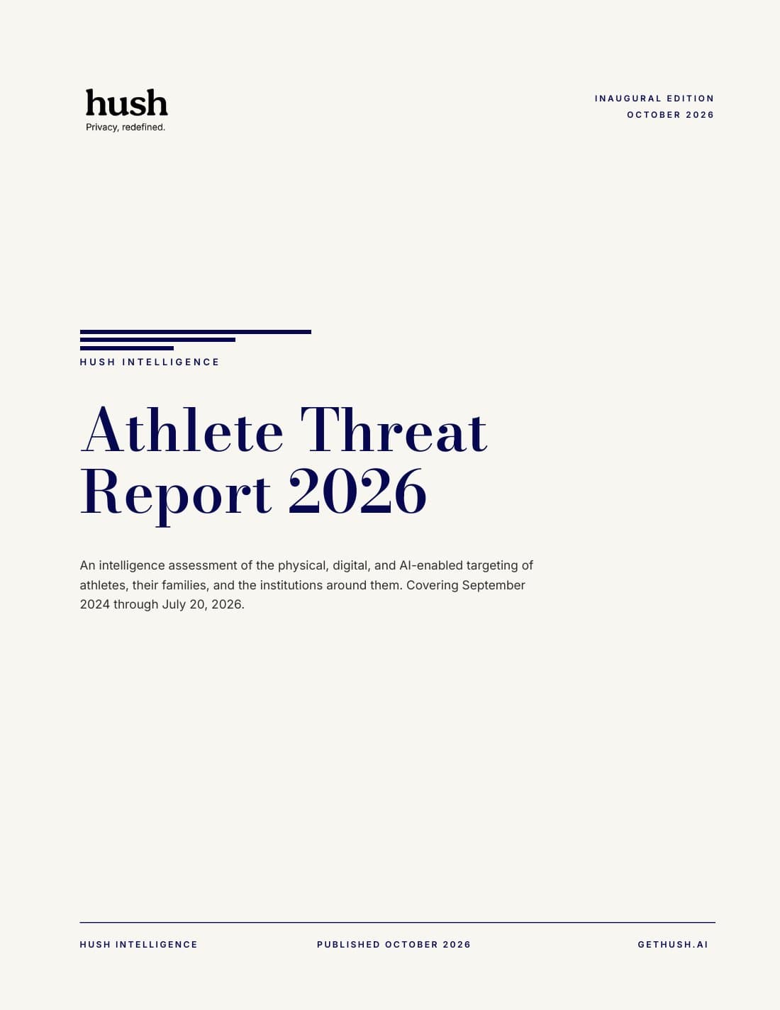 Athlete Threat Report 2026, page 1: Cover
