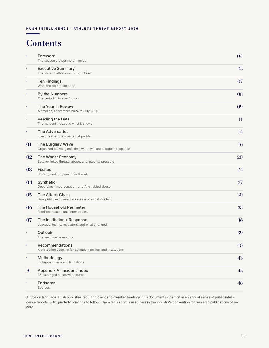 Athlete Threat Report 2026, page 3: Contents